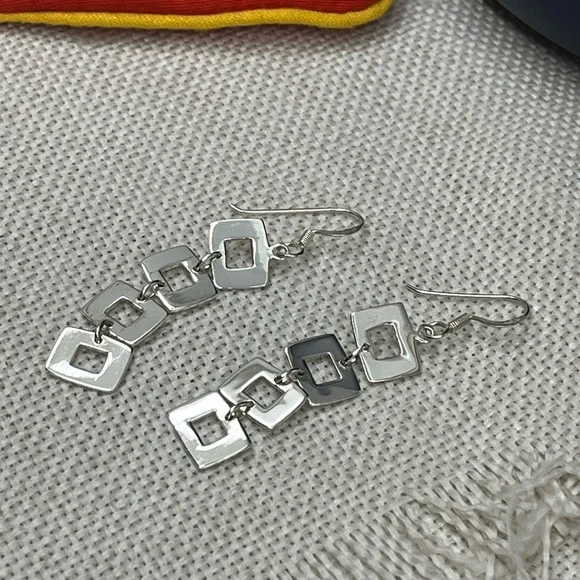 Vintage Sterling Silver Geometric Dangle Earrings | NF 925 Thailand | 5.8g - Picture 10 of 17